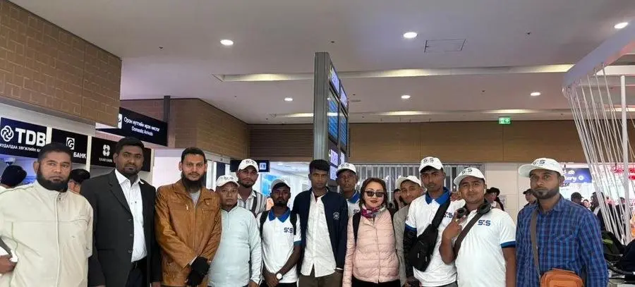 Team of workers at the airport before departure